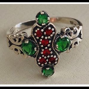 New Red and Green Sapphire CZ 925 Ring size 6 3/4